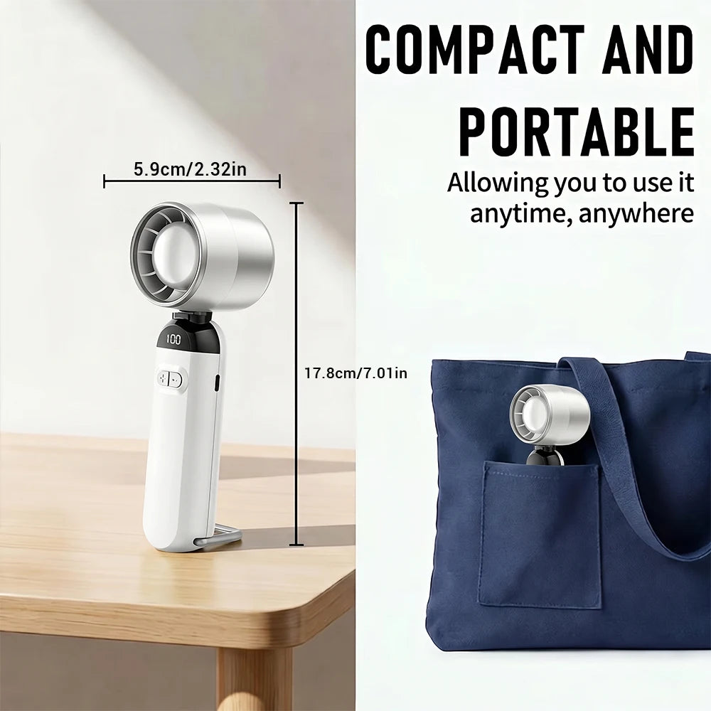 Portable Handheld Fan 3000mAh Foldable Neck Fan Personal Cooling 1-100 Speeds Turbo Airflow USB Rechargeable Mini Fan for Travel