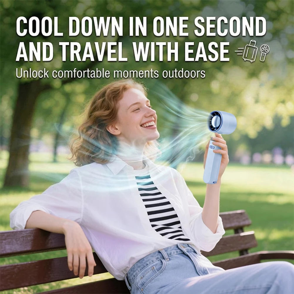 Portable Handheld Fan 3000mAh Foldable Neck Fan Personal Cooling 1-100 Speeds Turbo Airflow USB Rechargeable Mini Fan for Travel